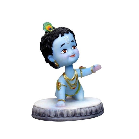 Sri Krishna Culture- Hand Crafted Cartoon Natkhat Baby Krishna Murti Baal Gopal in Crawling Version-Hindu God and Goddess Idol/Statue/Murti/Figurine(4.5")