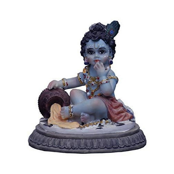 Sri Krishna Culture- Hand Crafted Laddoo Gopal Baby Krishna-(4")-Resin-Multicolour
