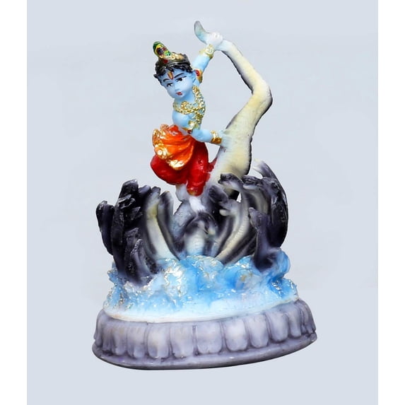 Sri Krishna Culture- Hand Crafted Regular Krishna Murti On Snake with Base-(4")-Resin-Multicolour