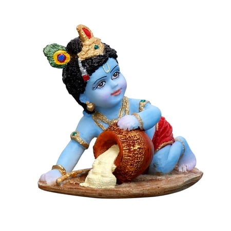 Sri Krishna Culture Hand Crafted Small Baby Krishna Crawling with Makhan Pot (2.5") Polyester Resin Multicolour Showpiece