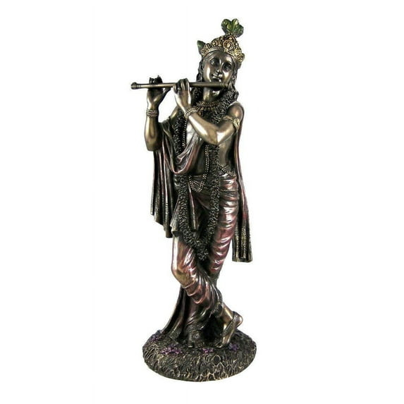 Sri Krishna Culture Large Standing Krishna with Flute - 12 inches-Krishna Idol for Home-Antique Finish-Idol for Décor