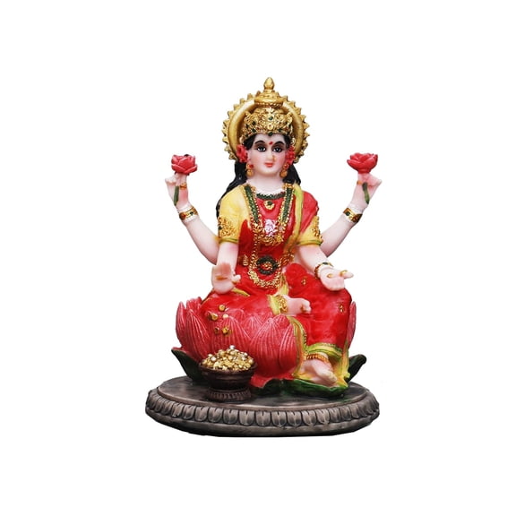 Sri Krishna Culture-Laxmi Ji Murti Sitting Pose--Height-5.5"-Resin-Multicolour