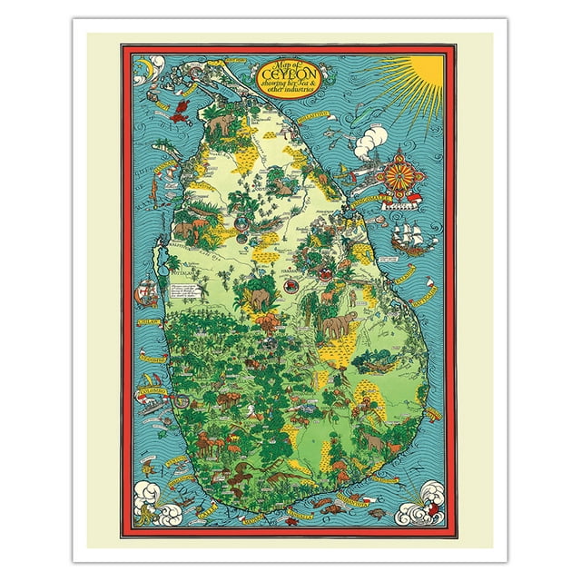 Sri Lanka (Ceylon) Teas - Vintage Pictorial Map by MacDonald (Max) Gill ...