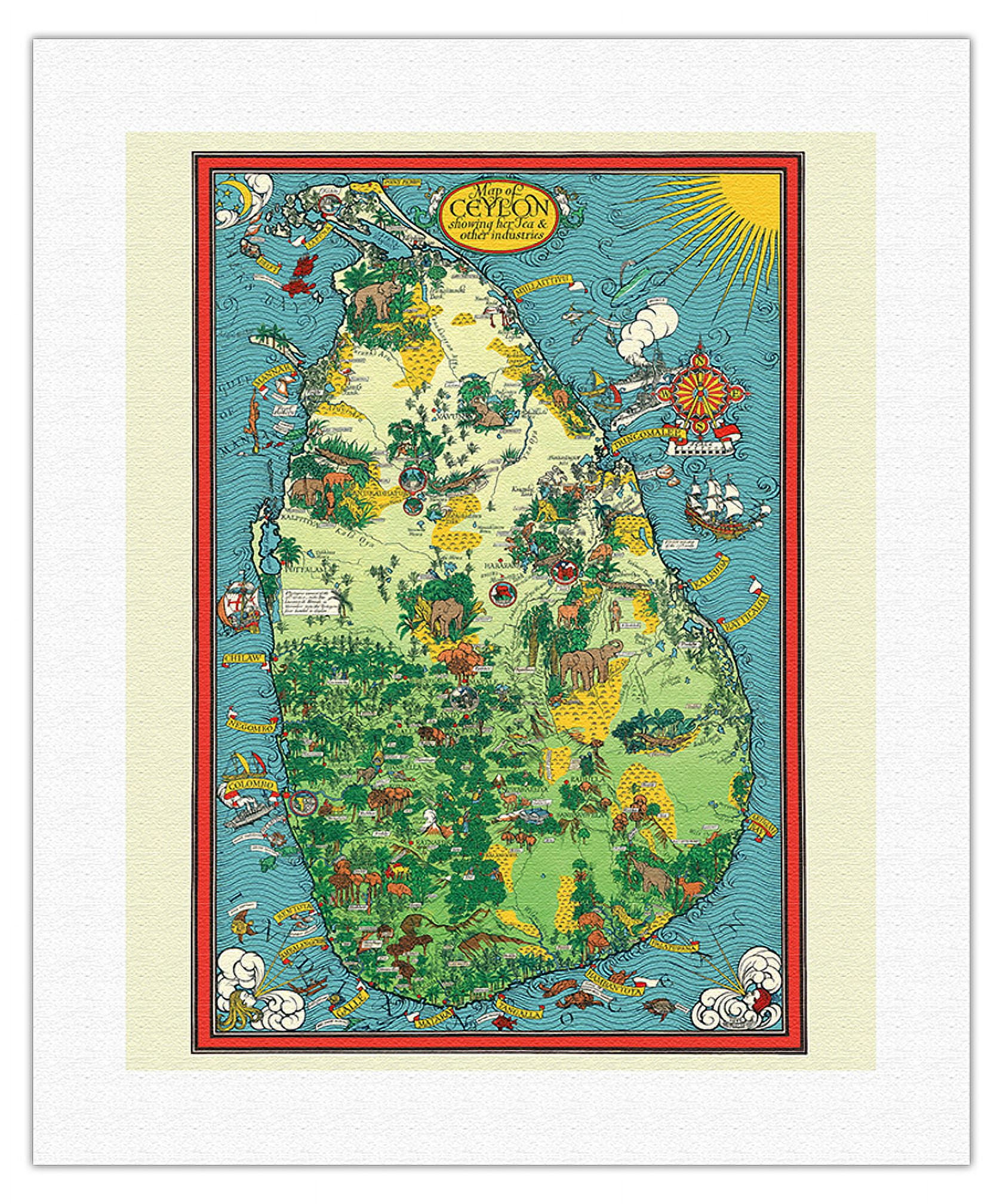 Sri Lanka (Ceylon) Teas - Vintage Pictorial Map by MacDonald (Max) Gill ...