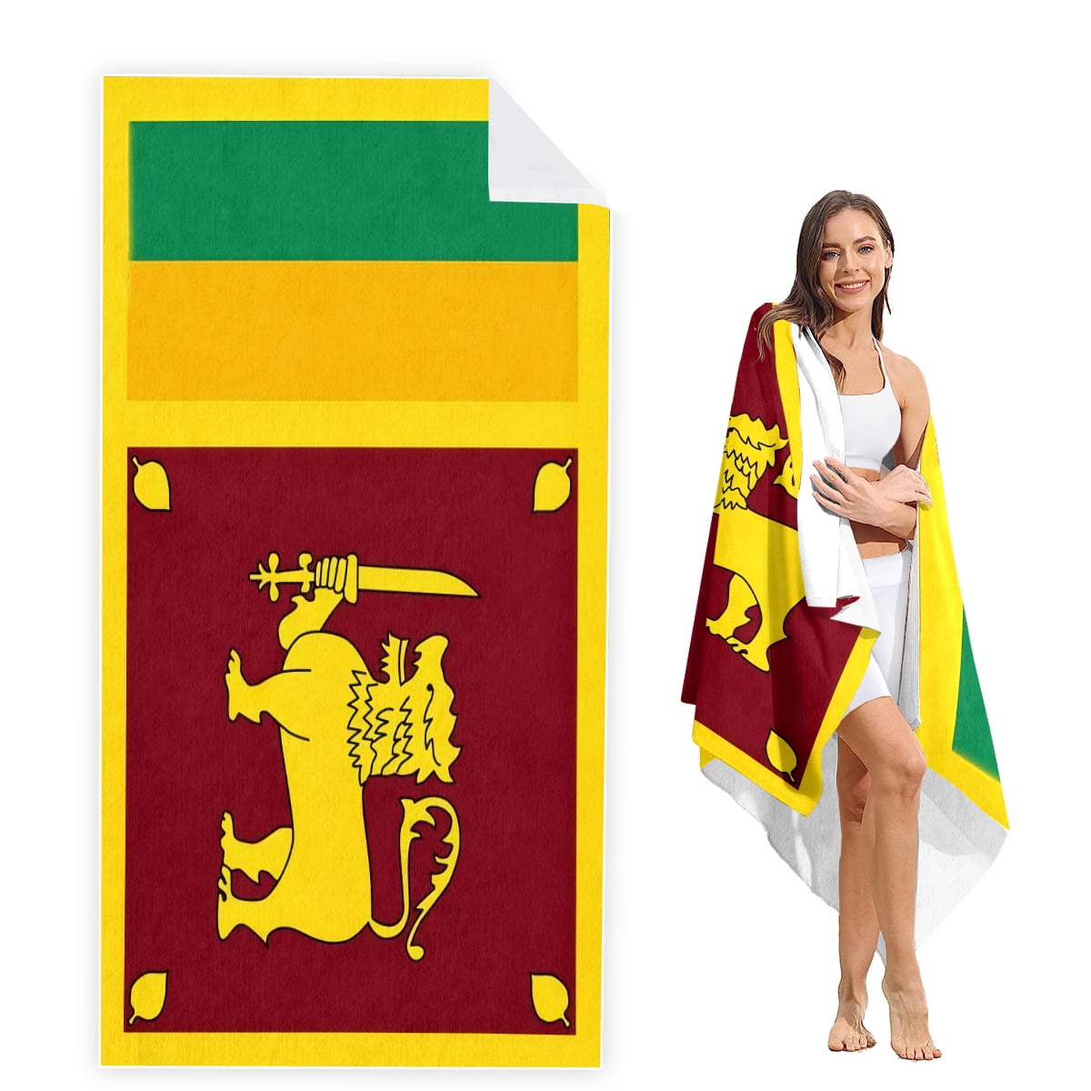 Sri Lanka Flag Beach Towel Oversized Super Absorbent Sand Free Thick