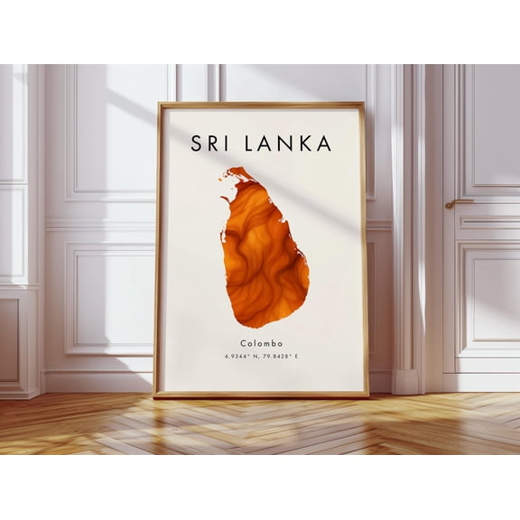 Sri Lanka Map Poster Orange Asia Wall Art Print Home Decor Geography Map Gift Wallpaper