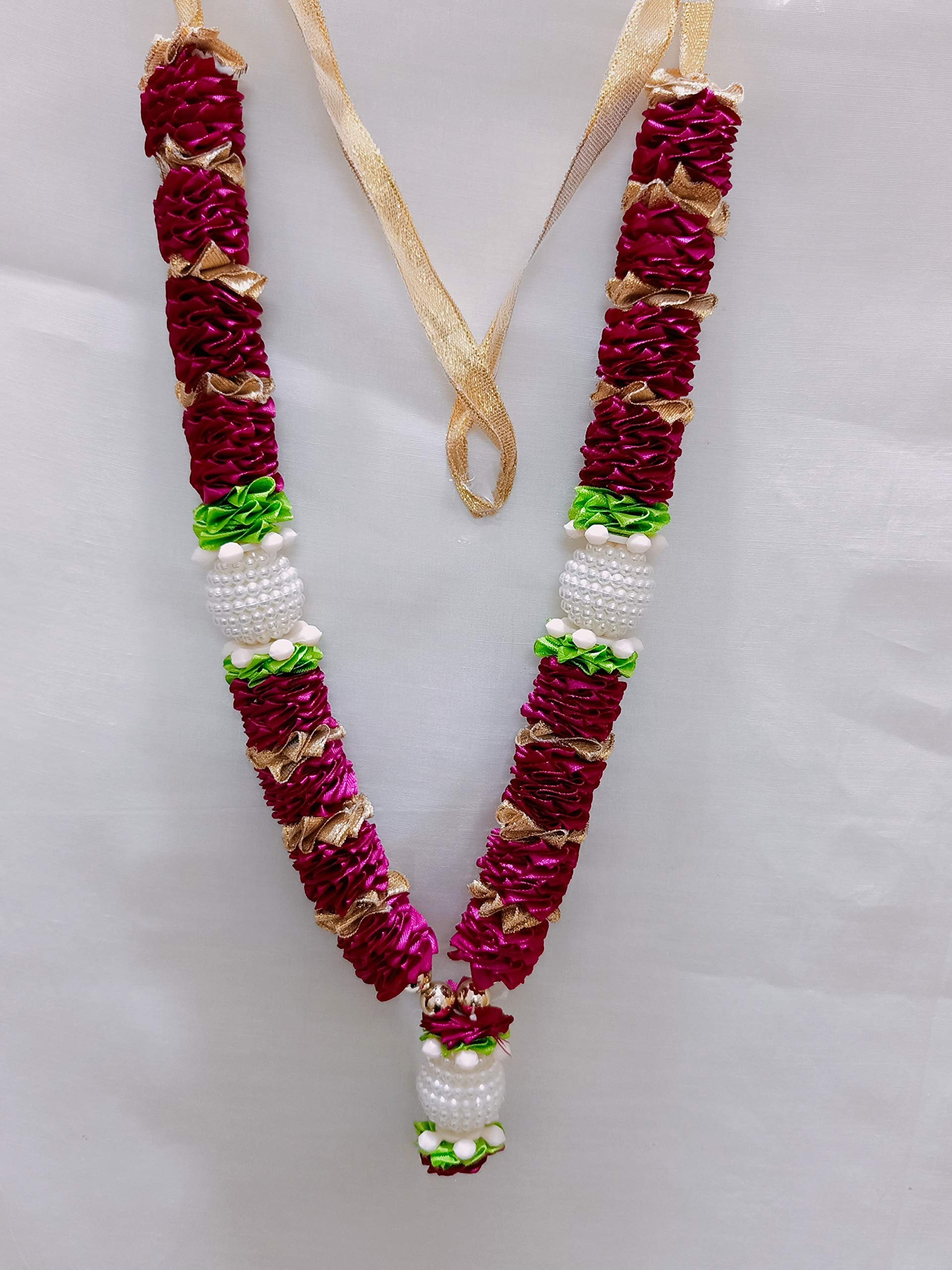 Sri Sainath Enterprises Purple With Gold And Green Flowers With Pearls Stone Ball With Jasmine