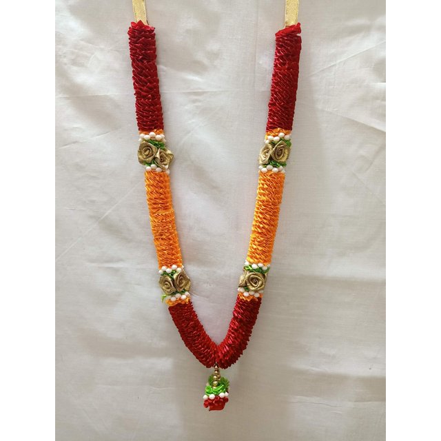 Sri Sainath Enterprises Purple With Orange And Gold Rose With Jasmine Flowers Garland .Length