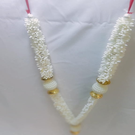 Sri Sainath Enterprises White Peral Ball Scented 2 Lines Jasmine Flowers, 15 Inches Length