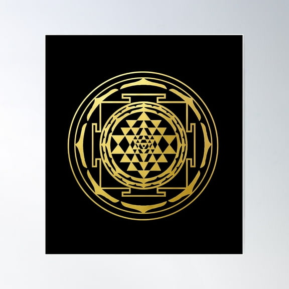 The Sri Yantra Gold Sacred Geometry Mandala Esoteric Protection Symbol Celtic Poster Wall Art, Modern Wall Decor For Living Room Bedroom, 16x16 UNFRAMED