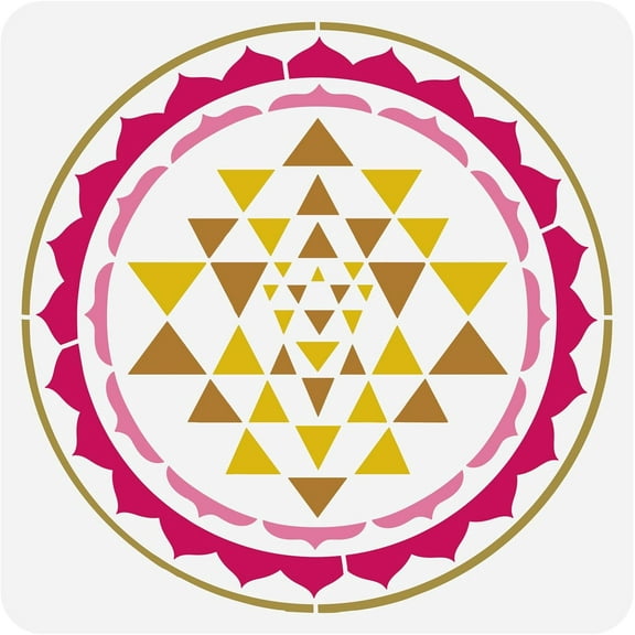 Sri Yantra Orgonite Painting Stencil 11.8x11.8inch Reusable Triangle Symbol Pyramid Drawing Template DIY Art OM Mandala Stencil