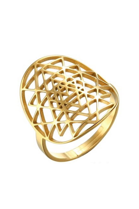 Sri Yantra Ring Gold Stainless Steel Sacred Geometry Golden Proportion Band