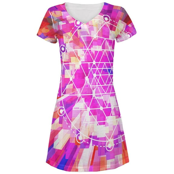 Sri Yantra Sacred Geometry All Over Juniors Beach Cover-Up Dress Multi X-LG
