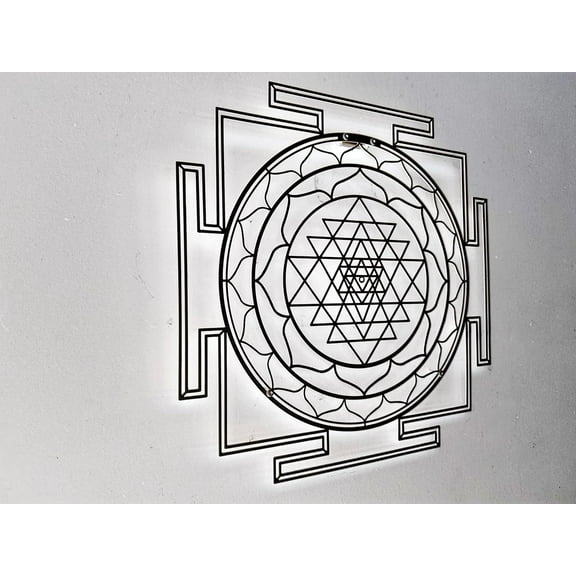 Sri Yantra Sacred Geometry Metal Wall Decor, Sacred Geometry Metal Wall Decor, Spiritual Decor, Mandala Wall Art,Yoga Gift,Housewarming Gift (Large, BLACK)