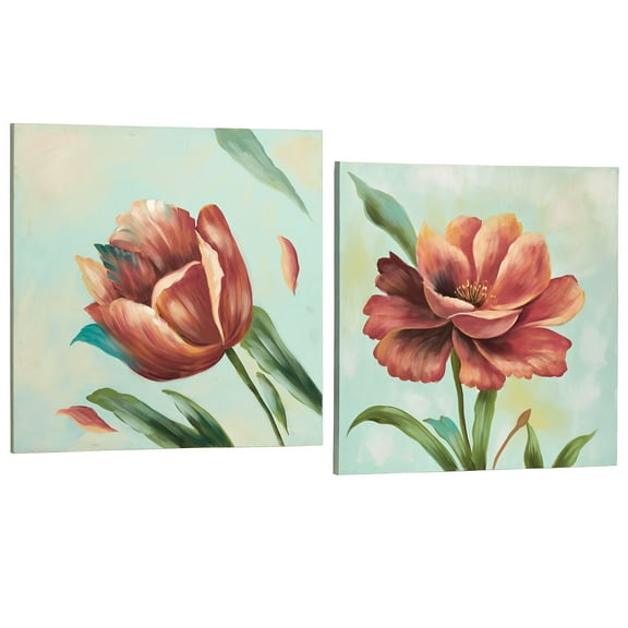 Sring Blossom Canvas Art Cranberry Set of Two 2 Peach Orange