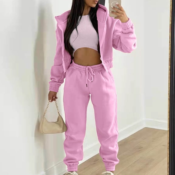Sriper 3 Piece Workout Sets for Women Fashion Lounge Outfits Sleeveless Tank Tops Long Sleeve Hooded Sweatshirt Trendy Soild Color Hoodie High Waisted Wide Leg Sweatpants Streetwear and Activewear