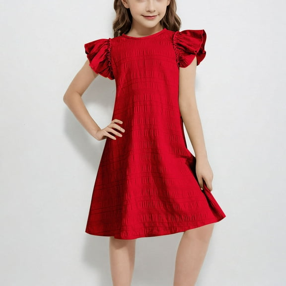 Sriper 4T Dresses for Toddler Girls,Short Ruffle Sundresses for Kids,Cute Dresses 10-12,Girls 5T Clothes,Vestidos De 15 AñOs QuinceañEra, Red 4-5Years