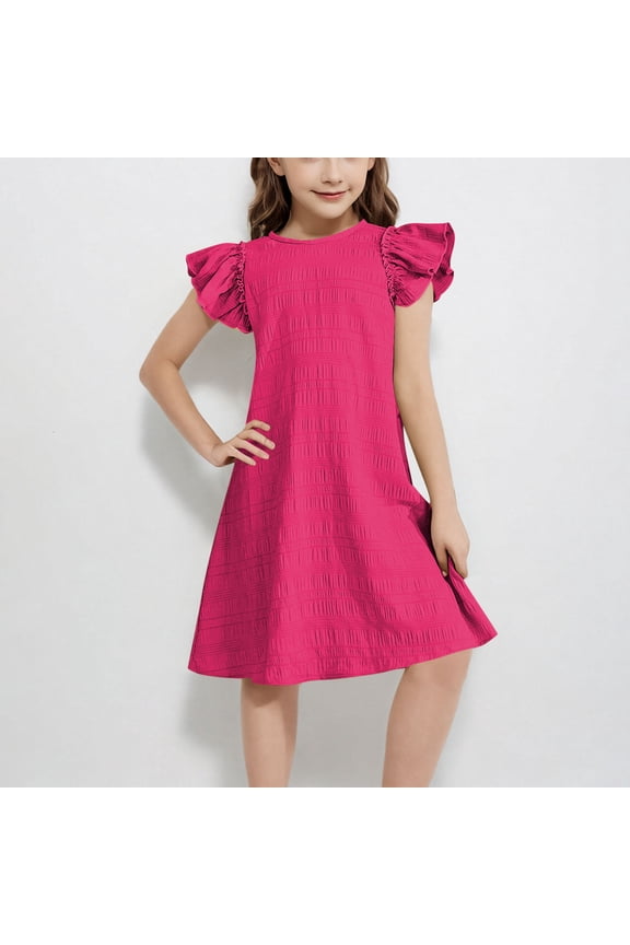 Birthday Dresses for Toddler Girls 4T-5T,Flowy Sundresses Ruffle,Girls Dresses Size 6-7,Toddler Clothes ,Ropa De Ninas 5T, Hot Pink 6-7Years