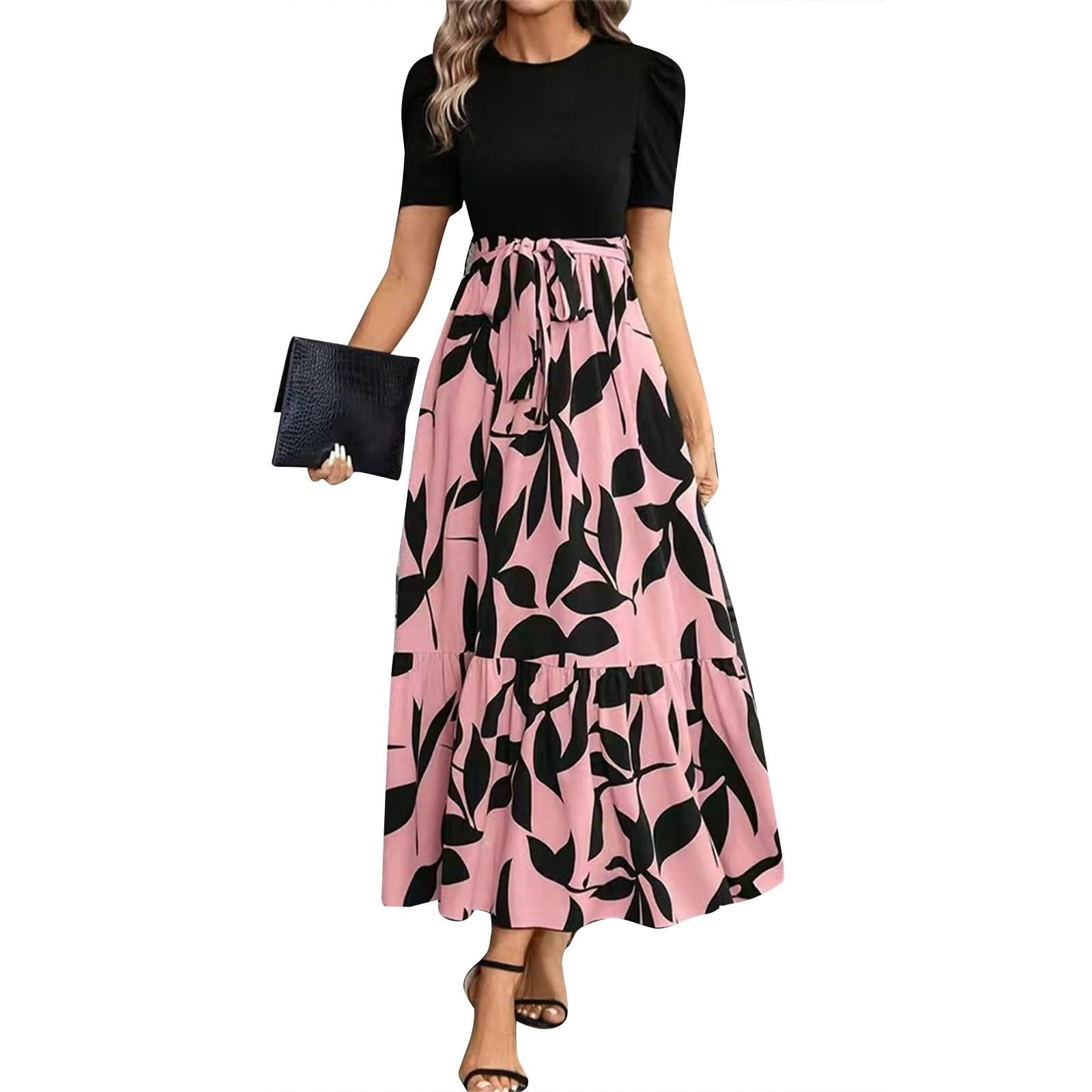 Sriper Boho Floral Dress Plus Size Ruffle Sleeve Maxi Dress Short Sleeve  Printing High Waist Modest Dress Cotton Dresses With Pockets Long Vestidos  Rojos Para Mujer Elegantes Pink Xl - Walmart.com