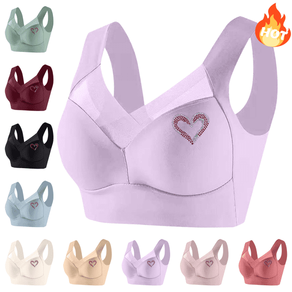 Sriper Bras for Large Breasted Women,Cute Sports Bras,Wireless Push Up Bralette for Small Breasted ,Everyday Basic Sleeping Bra Brasieres Para Mujer Levanta Busto,Purple L