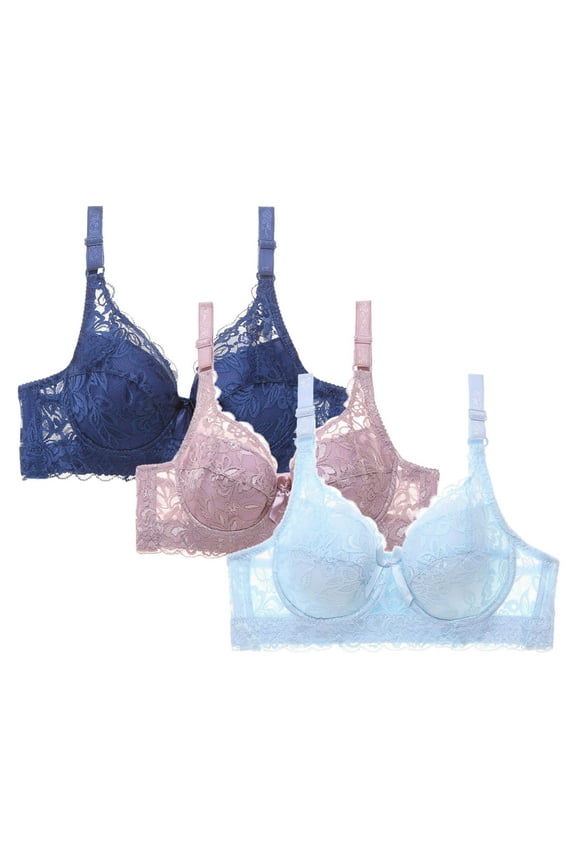 Bras for Large Breasted Women No Underwire Front Closure 3 Pack,Supportive Bras Large Bust,Wireless Bralette without Padding,Daily Bra Underwear No Rims Brasieres Para Mujer,Light Blue 2X