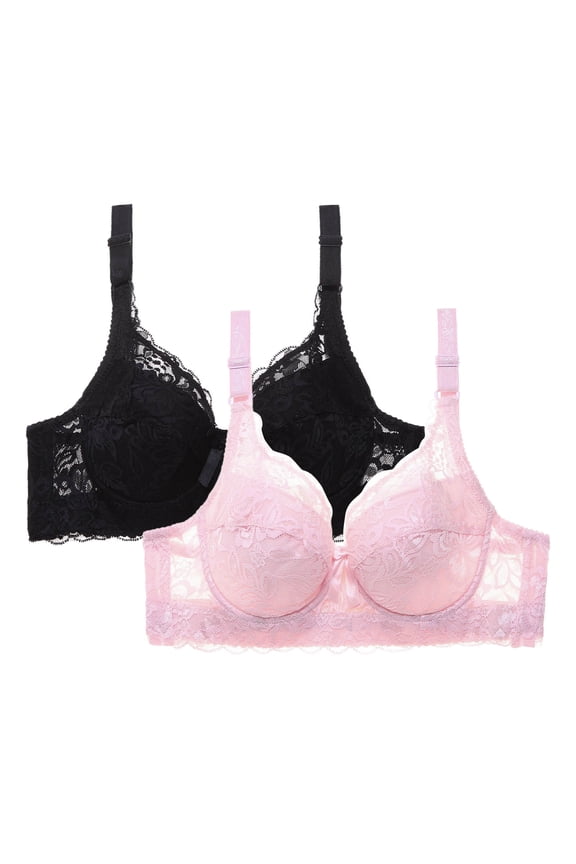 Bras for Plus Size Women Underwire 2 Pack,Cooling Bras Wirefree Plus Size,Wireless Bralette Set of 4,Solid Color Daily Bra Underwear No Rims Brasieres Sin Varillas Para Mujer,Pink XL