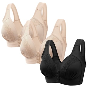 Mifsaly Bras for Women Button Front Closure 3 Pack,Plus Size Wire Push Up Bra,Bralettelette Front Snap Closing Lifts Breasts No Underwire, Supportive Bras Large Bust Wireless,Brasieres Black M