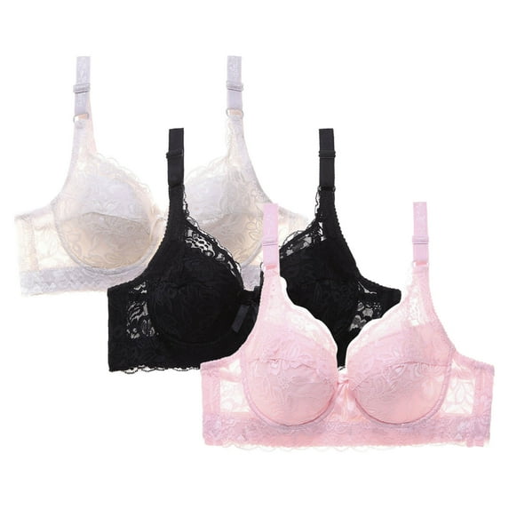 Sriper Bras for Plus Size Women Full Coverage 3 Pack,Cute Sports Bras Large Bust,Everyday Basic Sleeping Bra Correa Para Mujer,Pink L