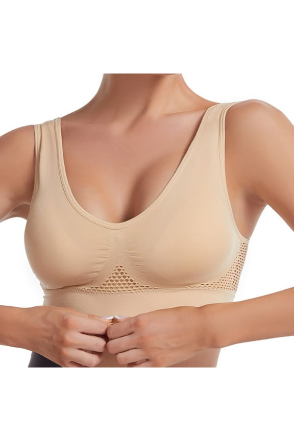 Breathable Anti-Sagging Sports Bra for Women,Non Wired Padded Bras ,Workout Yoga Bralettelette Packs,Supportive Bras No Underwire Wireless Supportive Bras Lift,Brasieres Para Mujer Khaki 6X