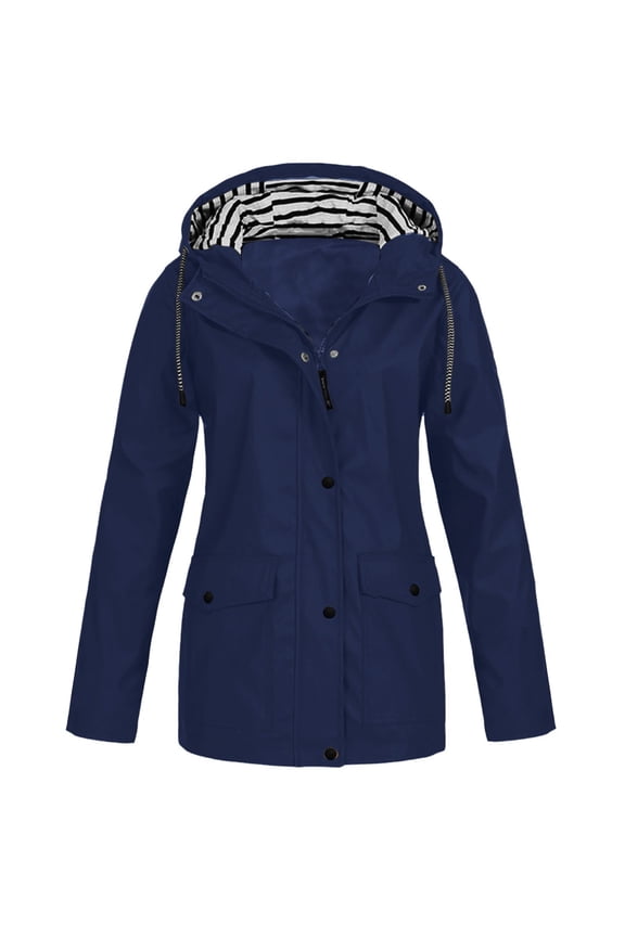 Casual Plus Size Rain Jacket for Women, Waterproof Windbreaker with Pockets, Pullover Hiking Coat, Lightweight Packable Outerwear, Abrigos De Mujer Navy 4X