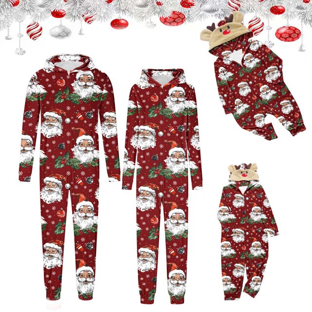 Sriper Christmas Family Matching Pajamas Set ZipUp Hooded Jumpsuit