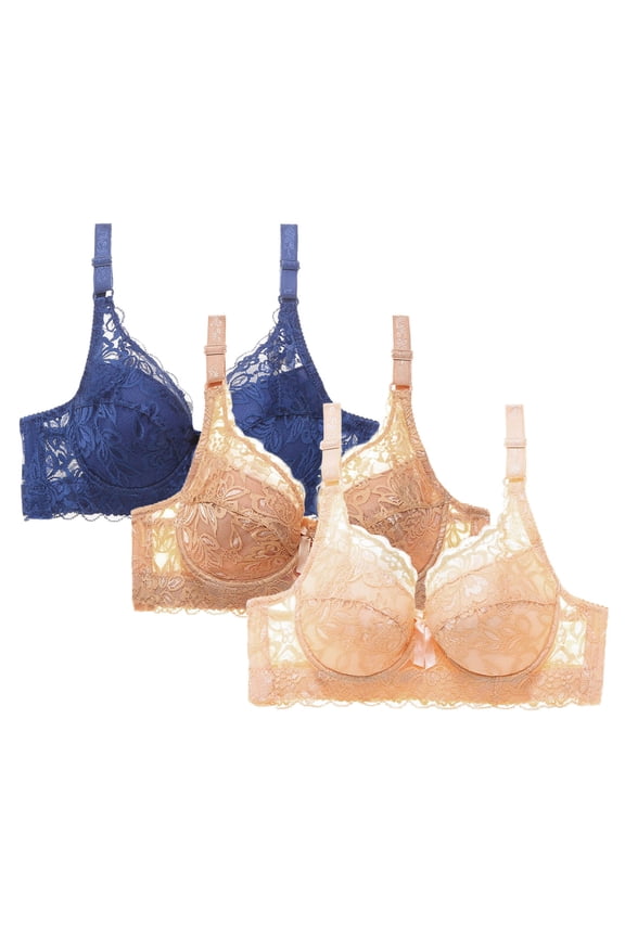 Comfort Bras for Older Women 3 Pack,Cooling Bras Wireless,Bralette for Full Figured Lift and Support Wireless,Solid Color Daily Bra Underwear No Rims Parade Bra,Dark Blue 3X