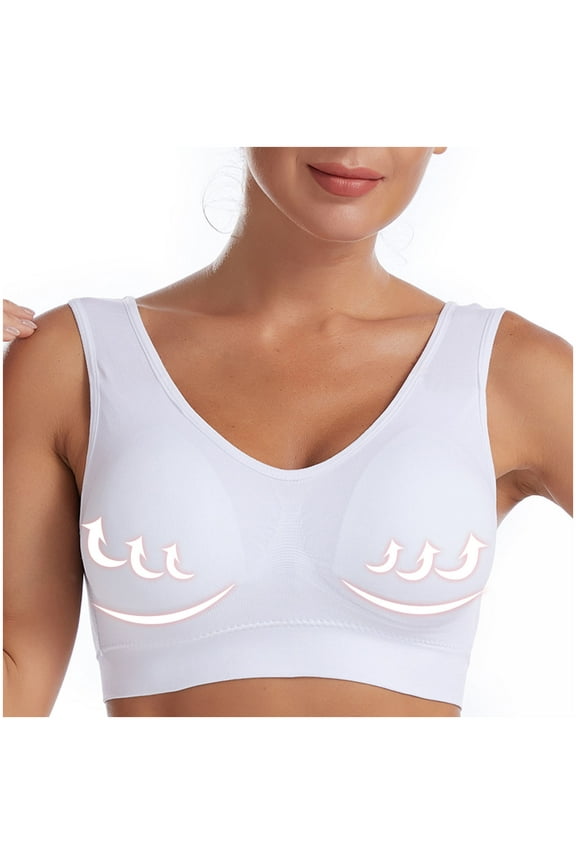 Comfort Bras for Older Women,Bralette Wireless Padding,Cute Sports Bras Small Bust,Solid Color Daily Bra Underwear No Rims Bracieles Para Mujeres,White 2X