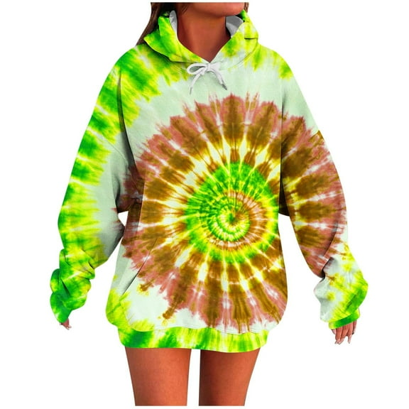 Sriper Comfy Cute Sweatshirts for Women, Adults Tie-Dye Printed Hoodies with Big Pockets, Personalized Pullover Gift, Fall Themed Outfits, Loose Casual Tops Cute Ropa De Mujer En oferta Yellow XL