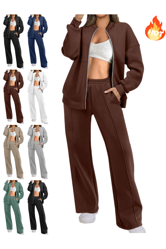 Comfy Sets for Women Clothing Zip Up Crewneck Jacket Coat Long Sleeve Lounge Sweatshirt Joggers High Waisted Wide Leg Sweatpants Fall Tracksuit Sweatsuit Matching Set Fit Hiking Jogging Gym