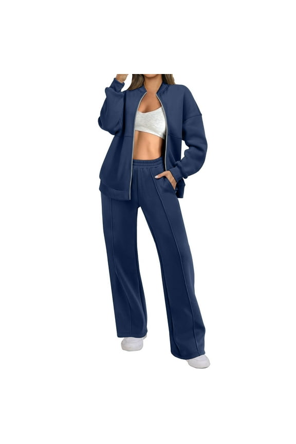 Comfy Sets for Women Clothing Zip Up Crewneck Jacket Coat Long Sleeve Lounge Sweatshirt Joggers High Waisted Wide Leg Sweatpants Fall Tracksuit Sweatsuit Matching Set Fit Hiking Jogging Gym
