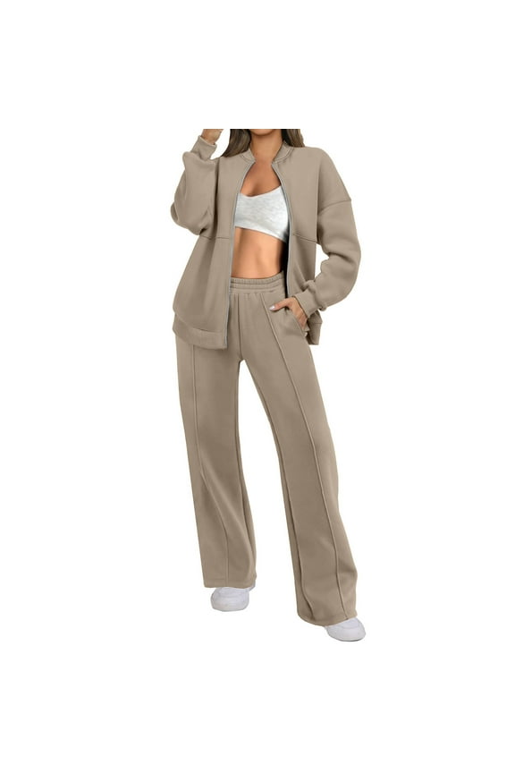 Comfy Sets for Women Clothing Zip Up Crewneck Jacket Coat Long Sleeve Lounge Sweatshirt Joggers High Waisted Wide Leg Sweatpants Fall Tracksuit Sweatsuit Matching Set Fit Hiking Jogging Gym