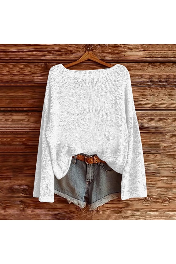 Comfy Sweaters for Women Oversized Long Sleeve Crewneck Knit Sweater Loose Soild Color Drop Shoulder Lightweight Pullover Tops Ladies Fashion Streetwear 2025
