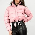 thumbnail image 1 of Sriper Cropped Padded Jacket Women Zip up Long Sleeve Thermal Quilted Coats Motorcycle Stand Collar Windproof Casaul Outerwear Drawstring Hem Soild Color Puffer Coat 2025 Winter Warm Clothes, 1 of 7