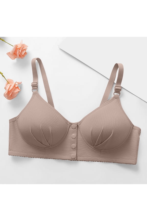 Cute Sports Button Front Bras for Women,44B Bralette for Plus Size Wireless,Supportive Bras Lined,Solid Color Daily Bra Underwear No Rims Sostenes Para Mujer Levanta Busto,Gray L