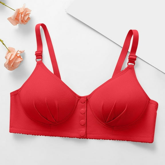 Sriper Daisy Button Front Bras for Older Women,Wireless Bralette ,Cute Sports Bras,Solid Color Daily Bra Underwear No Rims Sujetadores Para Mujer Levanta Busto,Red 3X