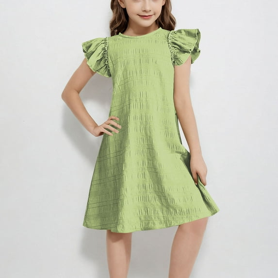 Sriper Floral Puff Sleeve Dress Girls 12-14,Camisole Dress for Juniors, Dresses for Girls 10-12 Long,Girls Clothes Size 10 12,Ropa De Ninas 5T, Green 8-9Years