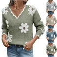 thumbnail image 1 of Sriper Floral Sweaters for Women V-Neck Long Sleeve Warm Knit Sweater Drop Shoulder Ladies Fashion Pullover Tops Fit Work Street Loose Cozy Outfits, 1 of 9
