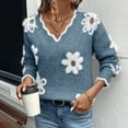 thumbnail image 1 of Sriper Floral Sweaters for Women V-Neck Long Sleeve Warm Knit Sweater Drop Shoulder Ladies Fashion Pullover Tops Fit Work Street Loose Cozy Outfits, 1 of 9