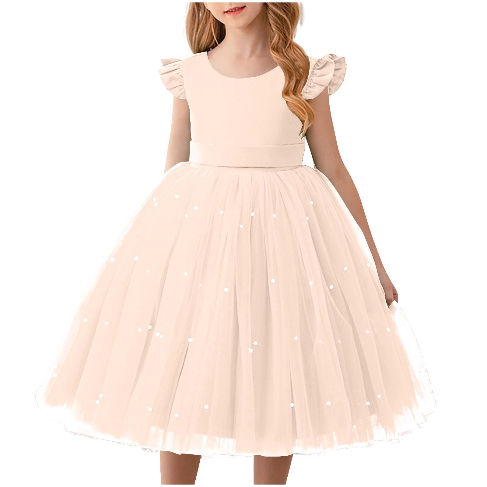 Sriper Flower Girl Puffy Dress Toddler,Princess Style Party Dresses for  Girls,for formal Party,Stitch Clothes,Ropa De NiA, Beige 5 Years