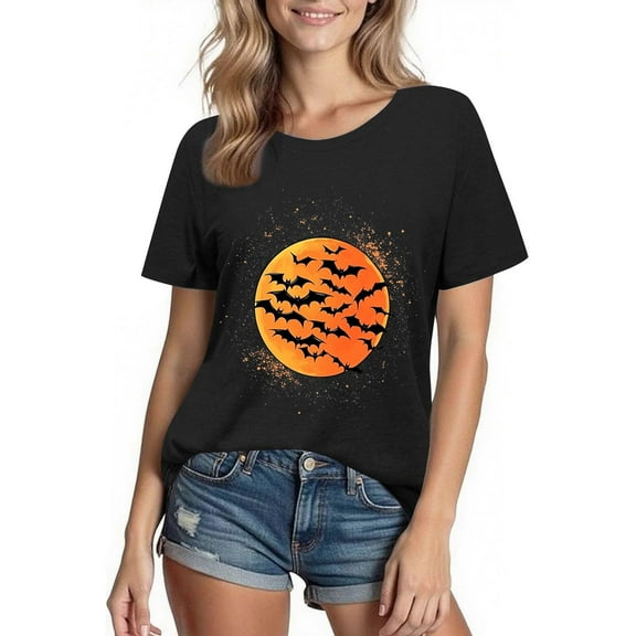 Sriper Funny Halloween Witch Tee,Women's Short Sleeve Graphic T-Shirt,Humorous Pumpkin Design,Fall Theme Cotton Top,Seasonal Fashion Blouse,Cute Ropa Mujer Black L