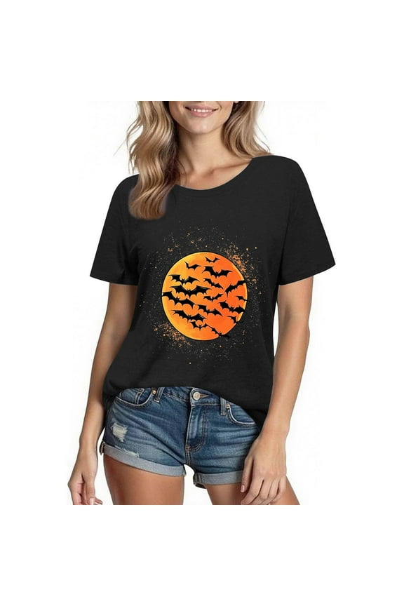 Funny Halloween Witch Tee,Women's Short Sleeve Graphic T-Shirt,Humorous Pumpkin Design,Fall Theme Cotton Top,Seasonal Fashion Blouse,Cute Ropa Mujer Black L