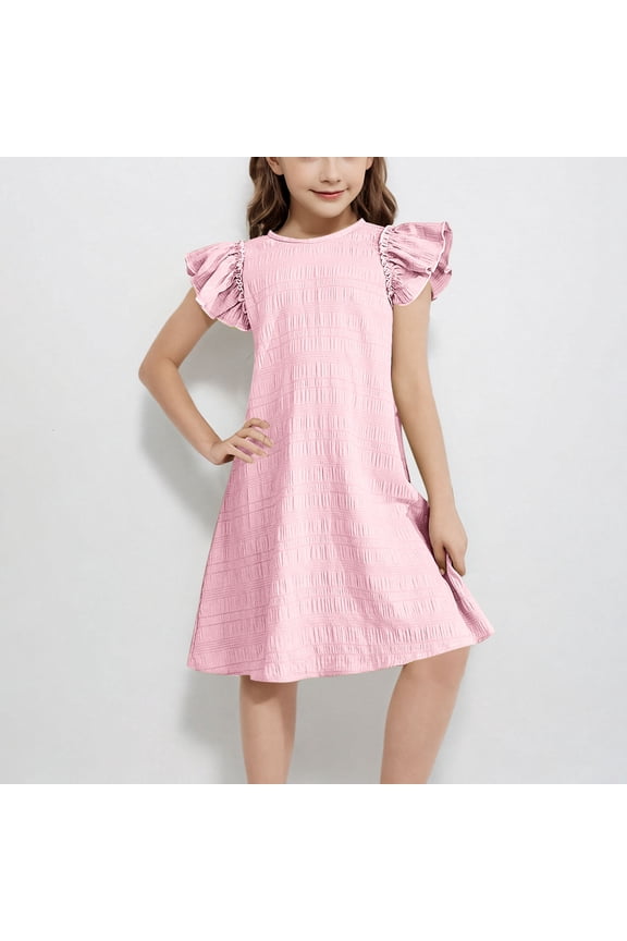 Girls Cotton Dress with Pockets,Floral Print Sundress for Kids,Girls Cotton Dresses 7/8,Toddler Clothes Girl,Vestidos De 15 AñOs QuinceañEra, Pink 6-7Years