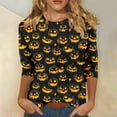 thumbnail image 1 of Sriper Halloween Women Crew Neck Tops Solid Color Dressy Tunic Blouses Crew Neck Elbow Sleeve Floral Printed Blouses Business Casual Outfits Camisetas Mujer Sin Estampado Multicolor L, 1 of 5