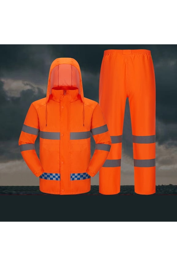 High Vis Rain Jacket & Pants Long Windbreaker for Travel Packable Waterproof Fall Vacation Outwear Impermeables Para Lluvia Orange 2X